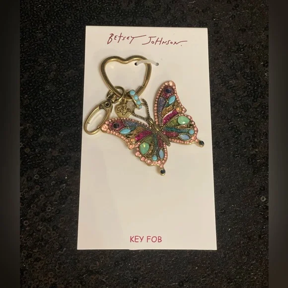 BETSEY JOHNSON NWT Crystal Butterfly Bag Charm Key Fob - Picture 2 of 2